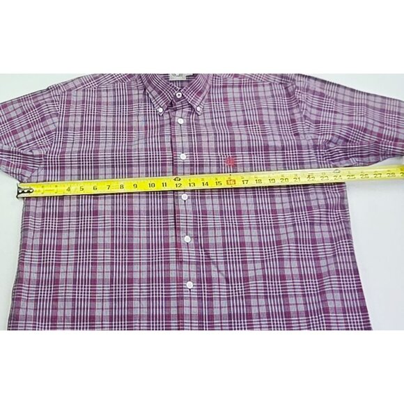 Cinch Medium Men Red White Blue Plaid Embroidered Pocket Logo Short Sleeve Shirt - Picture 3 of 11